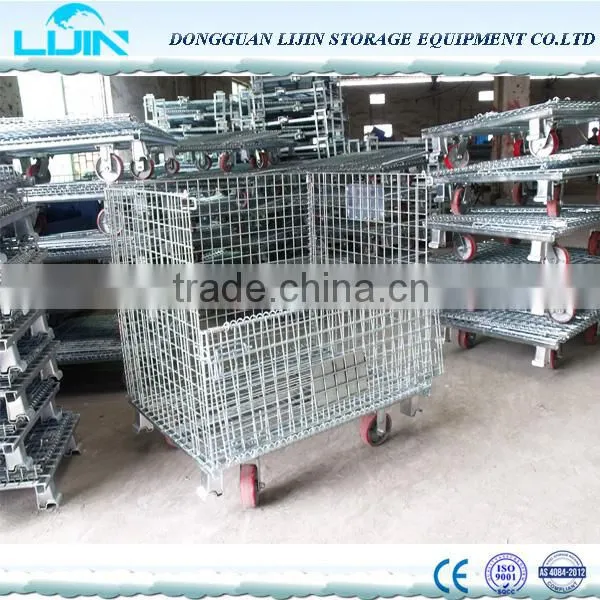 Foldable Stacking Steel Warehouse Storage Wire Cage With Wheels photo-6