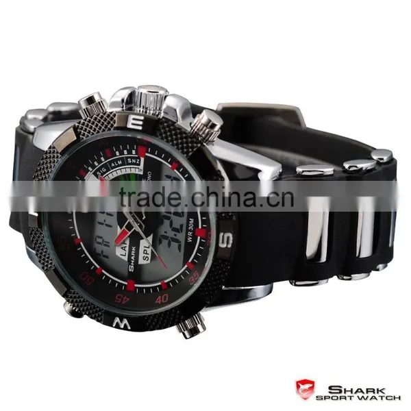 Shark Analog Digital Quatrz LCD Day Date Rubber Band Men LED Wrist Watch photo-4