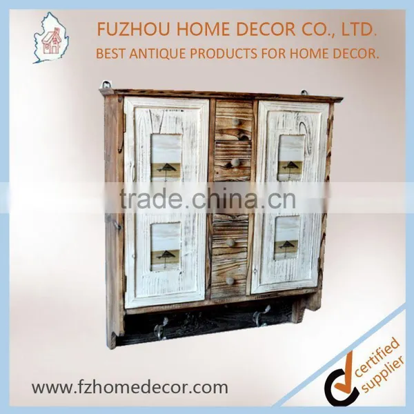 Antique Wooden Kitchen Cabinet, Vintage Wooden Cupboard With 4 Photo Openings