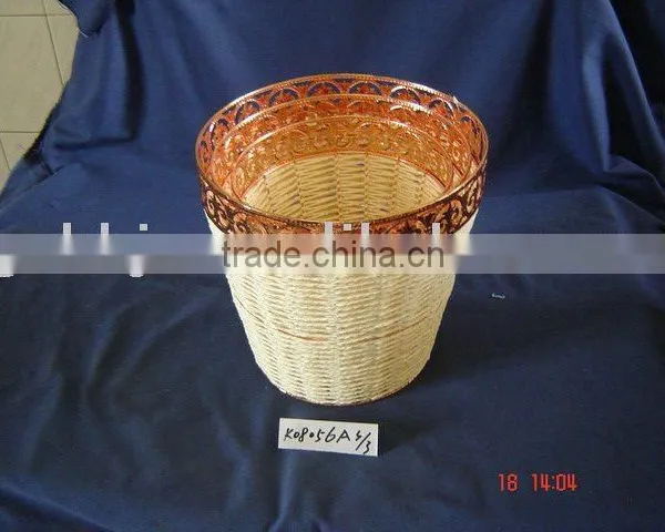 Light Yellow Paper Rope Woven Iron Frame Storage Garbage Basket