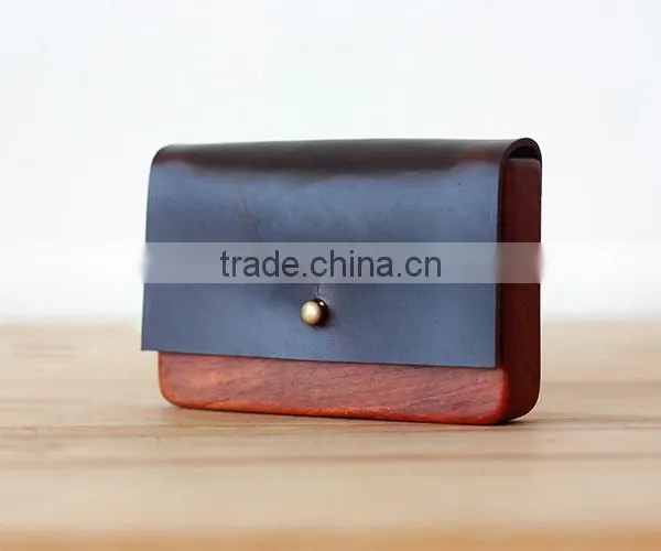 Leather Wooden Card Holder Flat Card Pocket PU Leather Credit Card Holder Wholesale photo-6