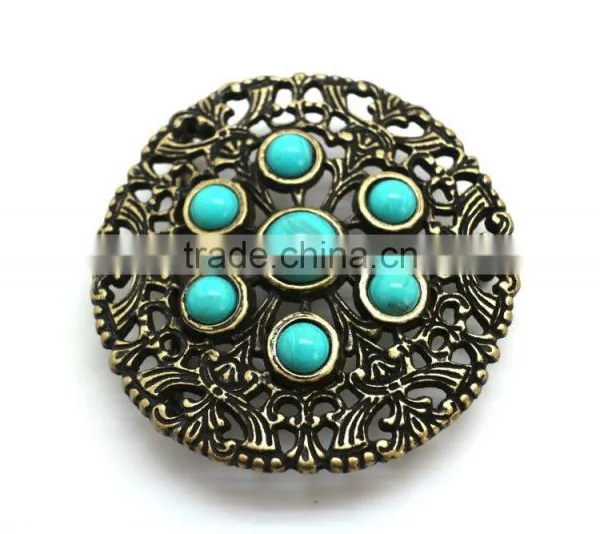 3.5 Inch Round Hot Sale Embellished Buckle for Belts, Zinc Alloy Embellishment Design With Turquoise photo-5