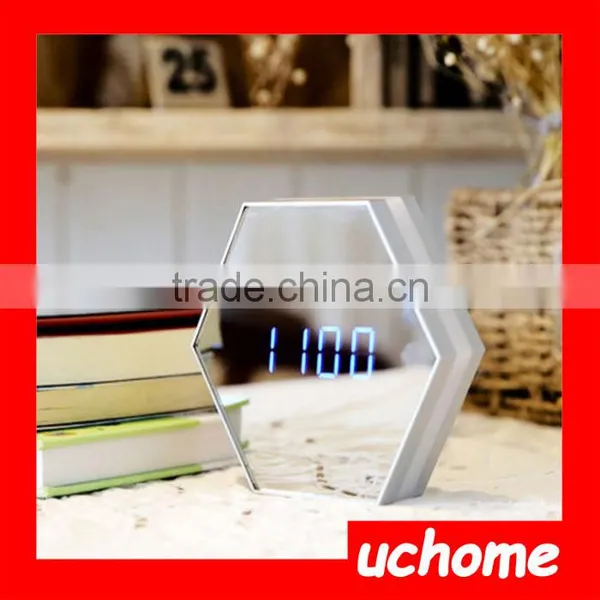 UCHOME Multifunctional Digital Alarm Clock With Flat Mirror and Touch Dimmable Night Light Temperature Display USB Rechargeable photo-4