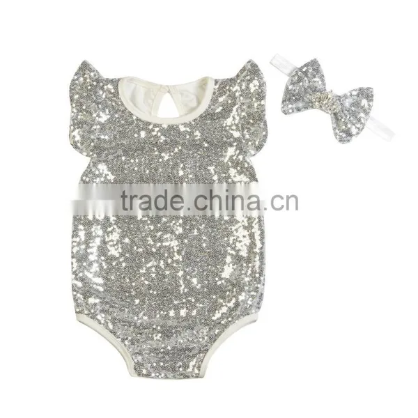 100%organic Cotton Wholesale Baby Sequins Romper Short Sleeve Cotton Baby Rompers photo-2