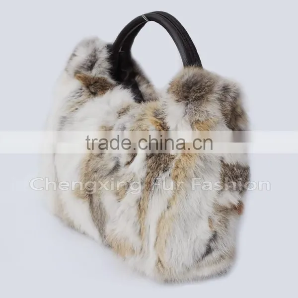 CX-H-36B Real Rabbit Fur & Leather Tote Handbag New Arrival photo-3