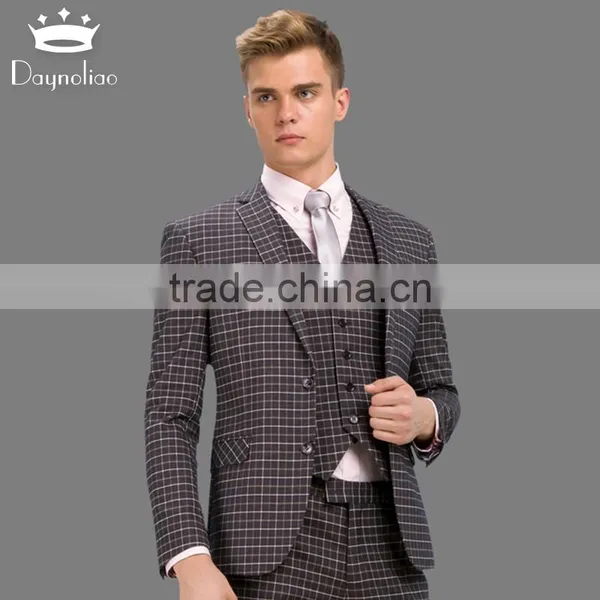 Daynoliao Slim Fit 3 Pieces Trendy Woolen Business Suits Plaid Male Suit for Men photo-3