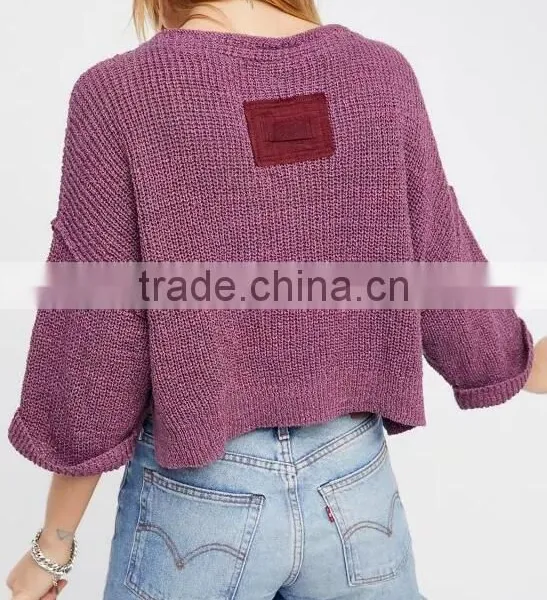 Runwaylover 127 New Style 2017 Ladies Deep V-Neck Loose Knitted T-Shirts photo-2