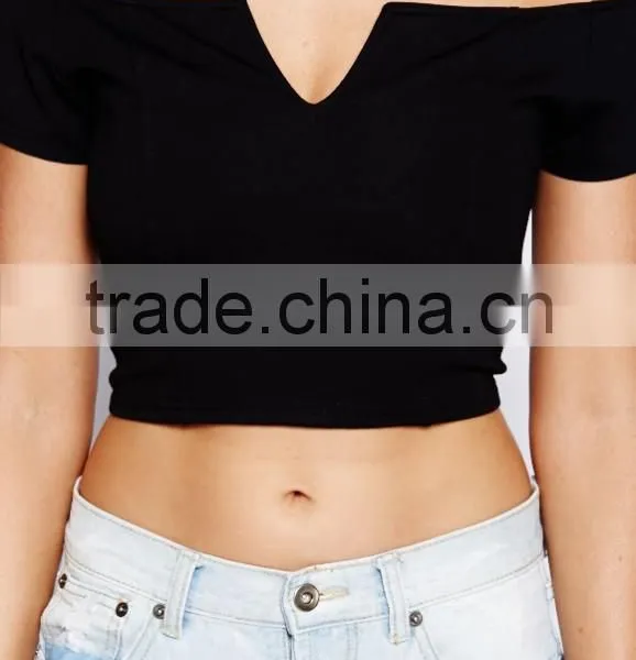 Latest off Shoulder Women Crop Top Wholesale Black Plain Crop Tops photo-6