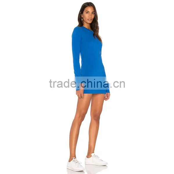 Royal Blue Crew Neck Long Sleeves Fitted Knitted Short Dress photo-5