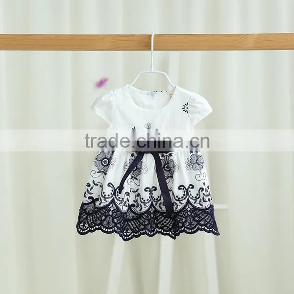Wholesale Short Sleeve With Belt Cotton Embroidery Baby Dress photo-3
