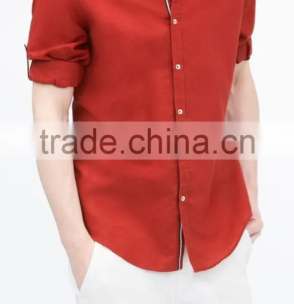 2015 Linen Cotton Classic Collar Solid Color Contrast Ribbon Breathable Fabric Latest Design for Holiday photo-3