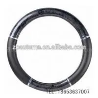 Black Wooden Grain Steering Wheel Cover With Silver Line