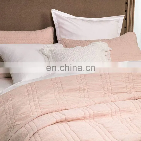 Breathable & Ultra Soft 100%Cotton 2 Layers Cotton Crinkle Gauze Stripe Embroidery Bedding Quilt photo-4