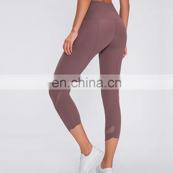 Top Quality Nylon Spandex Nude Feeling Women Yoga Wear Custom 3/4 Length Training Yoga Pants photo-3