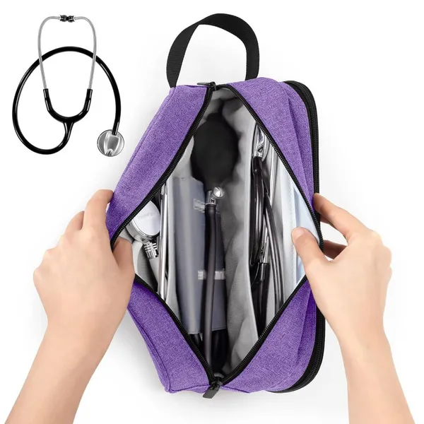 Stethoscope Portable Case Accommodate BP Cuffs or 2 Stethoscopes, Compatible With 3M Littmann/ADC/MDF, Medical Case With Extra Pocket for Nurse Accessories, Essentials for Nurses, Doctors, Purple photo-3
