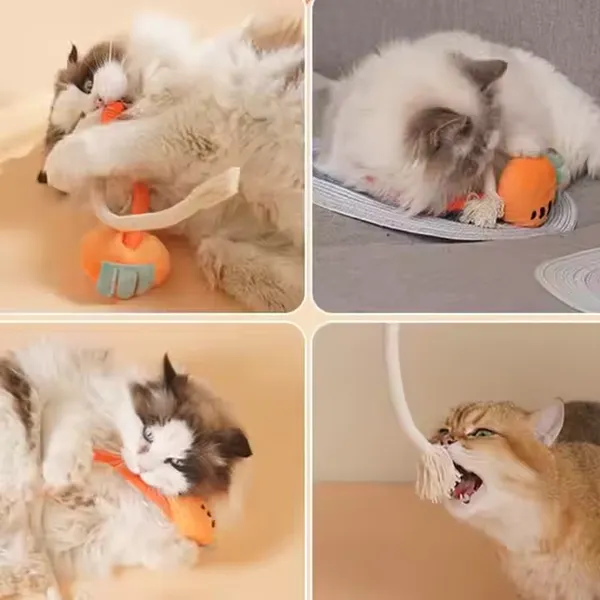 Eco-Friendly Cotton Pet Bite Rope Interactive Dog and Cat Chew Toy Plush Teaser Stick Plush Chew RopeToy With Catnip for Cats photo-4