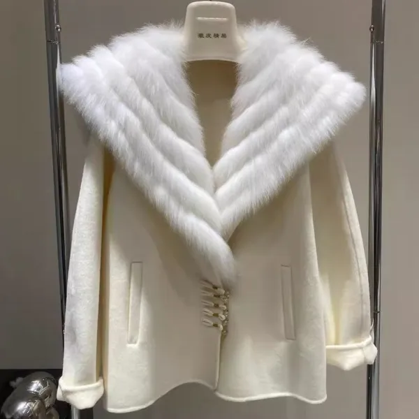 Detachable Fox Fur Navy Collar Feminine Double-sided Wool Tweed Coat and Fur Coat With a High-end Feel, New for Winter 2024 photo-3