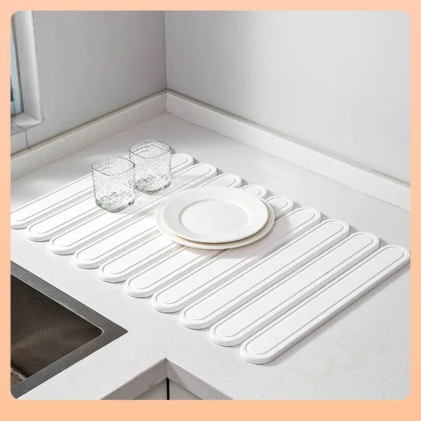 Engraved Foldable Diatomite Roll Up Stone Drying Mat for Kitchen, Bathroom photo-3
