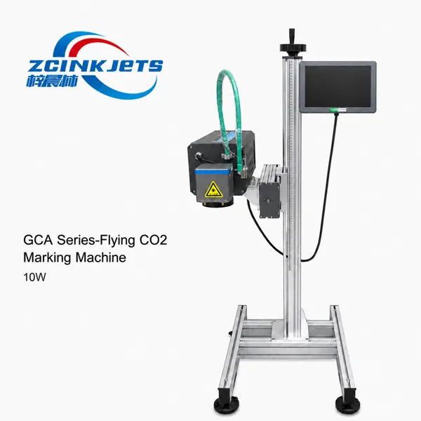 Серия GCA 10 Вт лазерный кодер CO2 для печати даты, логотипа, QR-кода и штрих-кода на упаковочной линии