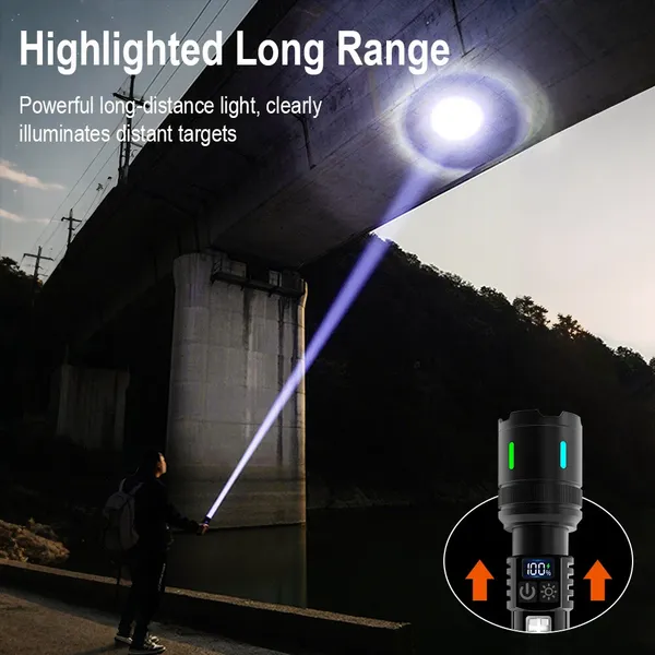 Rechargeable LED Flashlight 320LM Zoomable Torch With Side Warning Light Digital Battery Display for Outdoor Camping Emergency photo-5