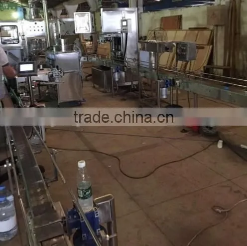 complete 5liters PET bottle drinking water production line/PLC automatic sticker labeling machine/bottle mouth seal labeler