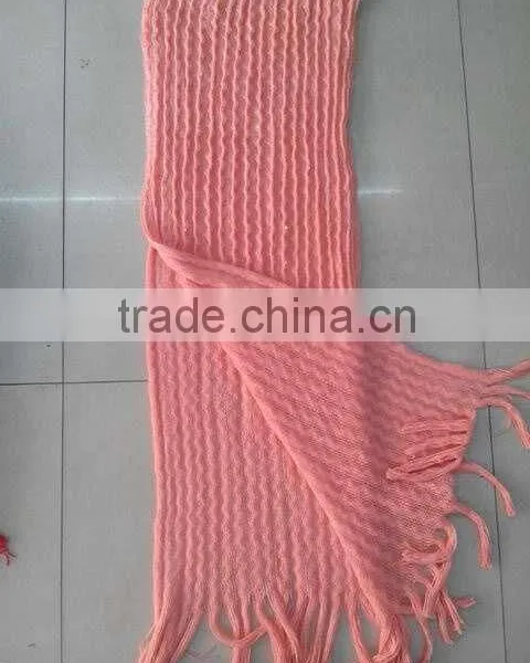 Stock Item Soft-felling Pink Knitted Scarf With Fringes for Girls