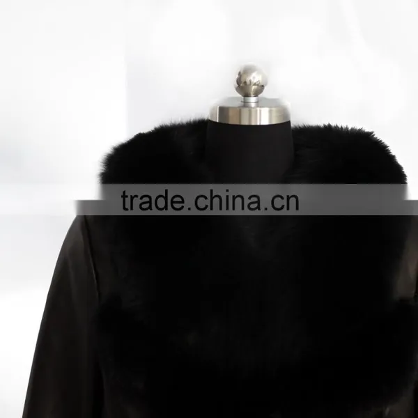 Leather Jacket With Fox Fur Trim / Sheep Leather Fur Coat photo-5