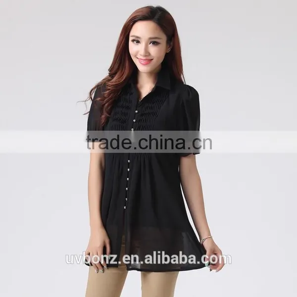 2016 New Design Ladies Button Chiffon Blouse Shirts Tops