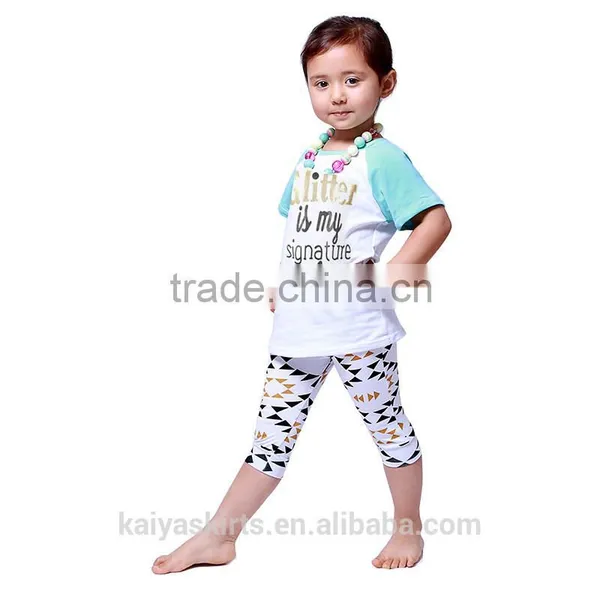 2016 Kaiya Summer Kids Girls Printed and Enbrodery Designs T-shirt and Pant photo-2
