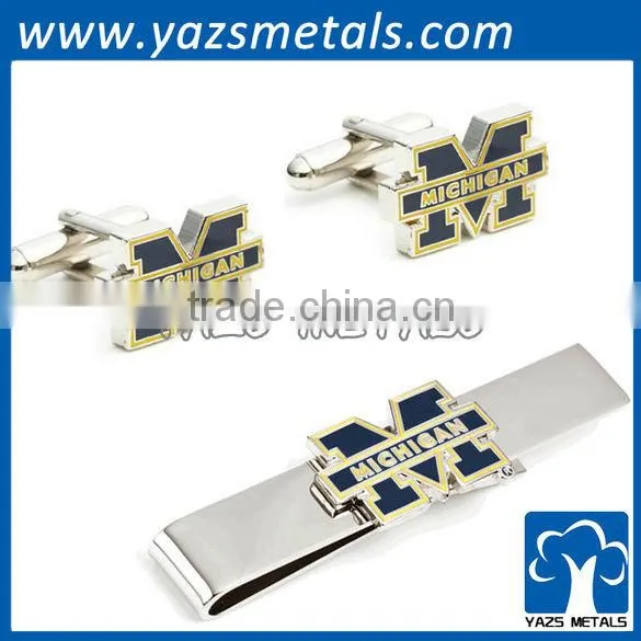 Silver Edition Michigan Wolverines Bars and Cufflinks, Custom Made Metal Tie Clip With Design
