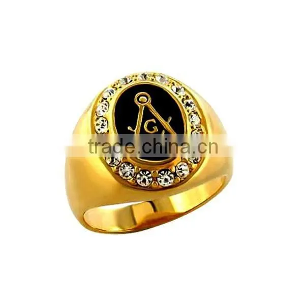 SRR0011 Mens Jewelry Diamond Gold Luxurious Masonic Ring