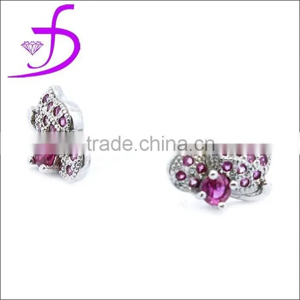 Micro Pave Setting 925 Sterling Silver Jewelry Wholesale Ruby Butterfly Ear Studs
