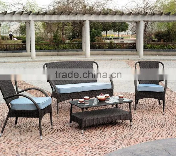 Outdoor/Indoor Lawn Garden Patio Furniture 4-Piece Brown Cushioned Seat PE Rattan Wicker Sofa Furniture Set