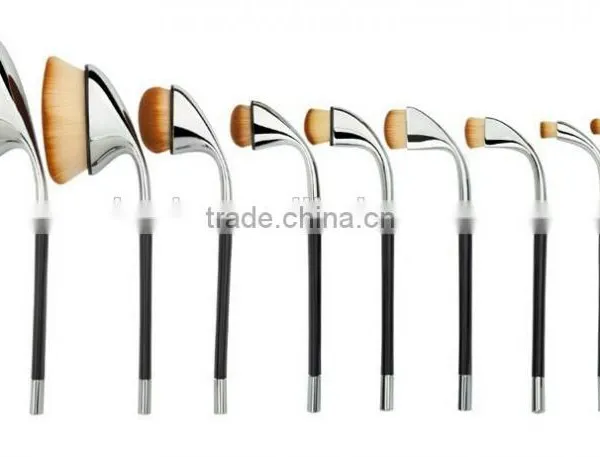 Silver / Gold New Arrival Hot Sale 9pcs Golf Brushes Oval Makeup Brush photo-2