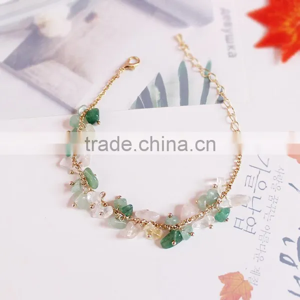Raw Stone Charms Gold Chain Bracelet Crushed Stone Bracelet photo-4