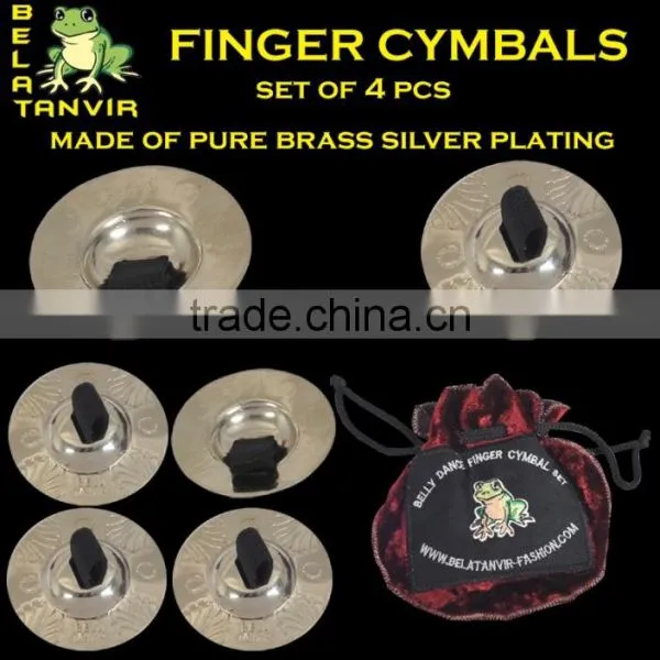 Belly Dance Finger Cymbals / Zills set of 4 PCs with pouch silver coated