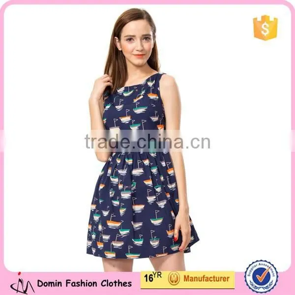 New Fashion Sleeveless Ladies Cotton Print Dresses photo-3