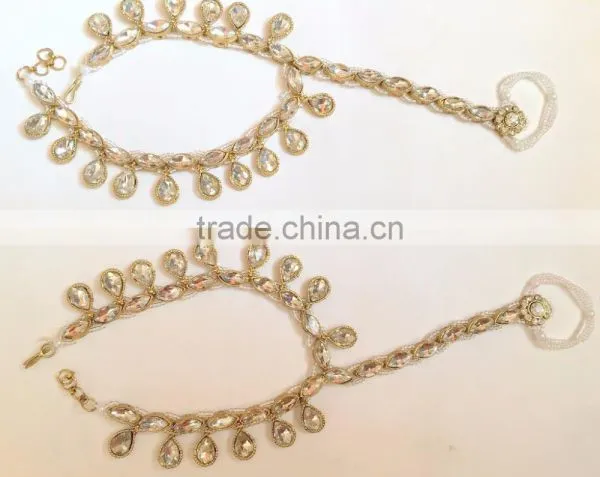 GOLD Crystal Toe Ring ANKLET PAYAL Foot Bracelet Barefoot Sandal photo-3