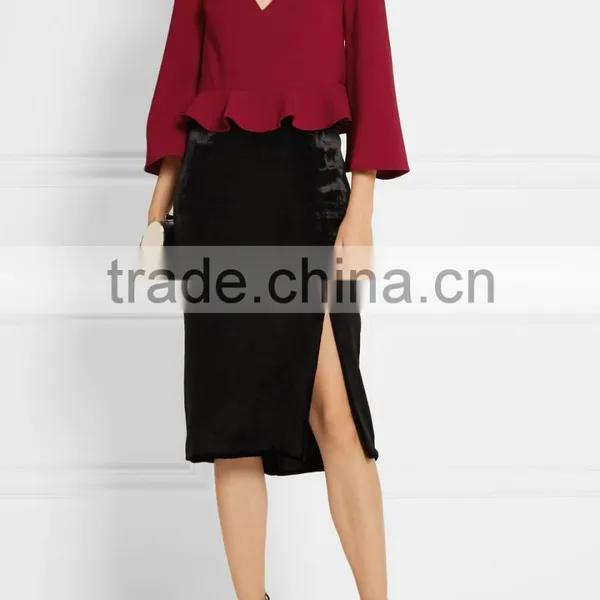 New Products 2016 Fall Autumn Cloth New Red Top Ruffle Raglan Shirts photo-3