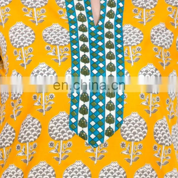 Premium Quality Fabric Yellow Color Leaf Print Casual Kurti for Woman photo-3
