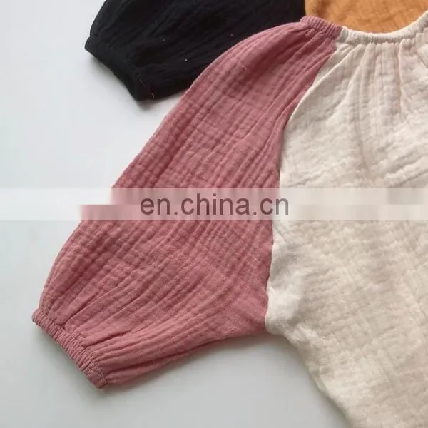 Casual Long Sleeve Baby Rompers Contrast Color Linen Baby Jumpsuit photo-2
