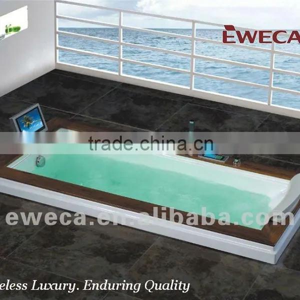 Rectangular Built in Massage Bathtub With Wood Panel