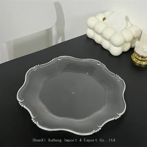 Wholesale Silver Rim Clear Charger Plates Wedding Party Plastic Table Dishes And Plates photo-2