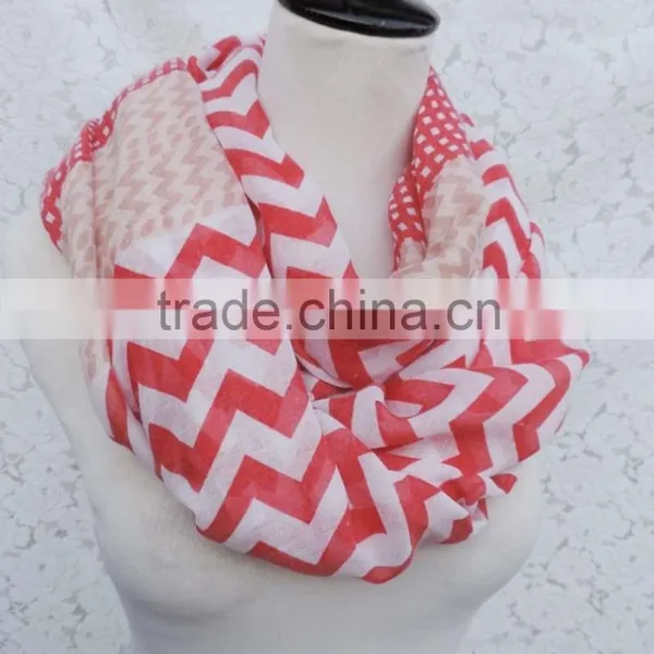 Hot Popular Wave Printing Ladies Thin Polyester Chevron Infinity Scarf photo-4