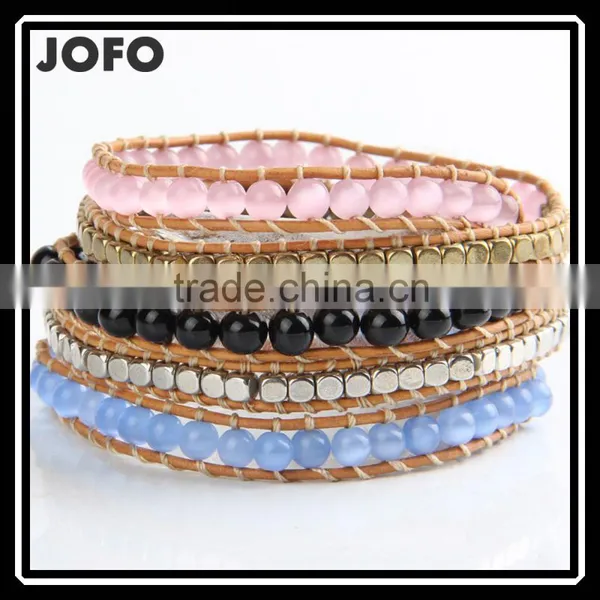 New Crystal Beads With Gold Plated Beads Wrap Bracelets Leather Bracelet With Stones Wholesale Leather Jewelry photo-2