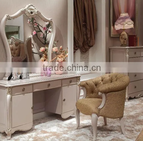 New French Rococo Style Purple Bedroom Furniture Set Wood High Back Full Leather Bed photo-3