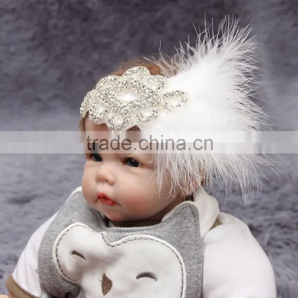 Newborn Baby Kids Pearl Diamond Feather Headband Photo Props Crystal Hair Band Wh-1770 photo-2