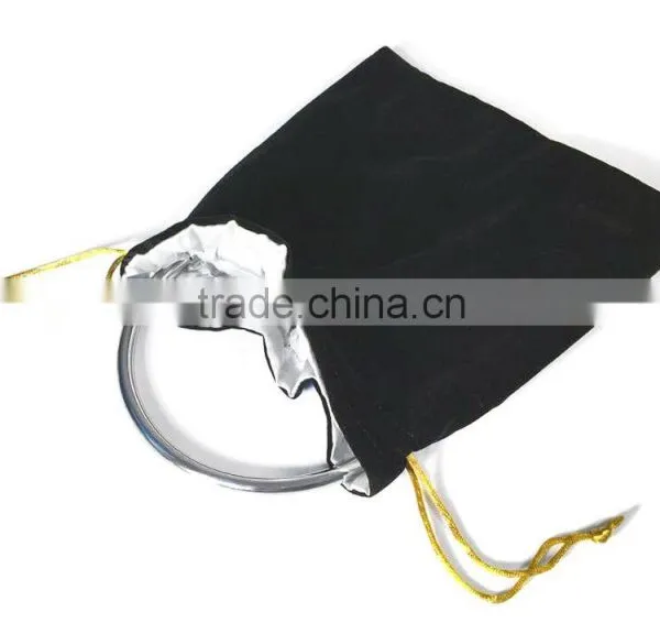 Soft Black Velvet Drawstring Carry Gift Bag Silver Lining 6.5" x 8" photo-2