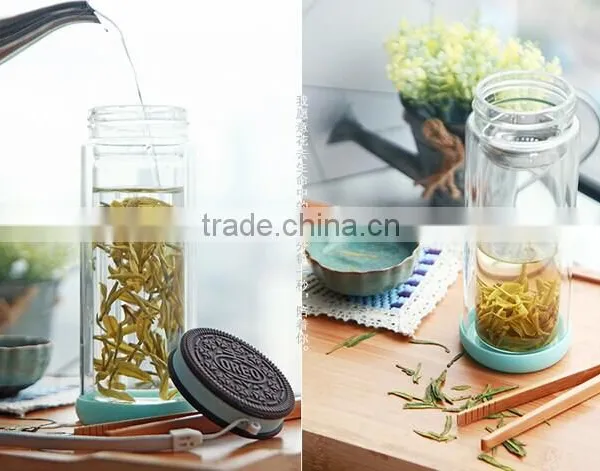 Double Wall Borosilicate Glass Water Bottle PP Material With Strainer photo-6