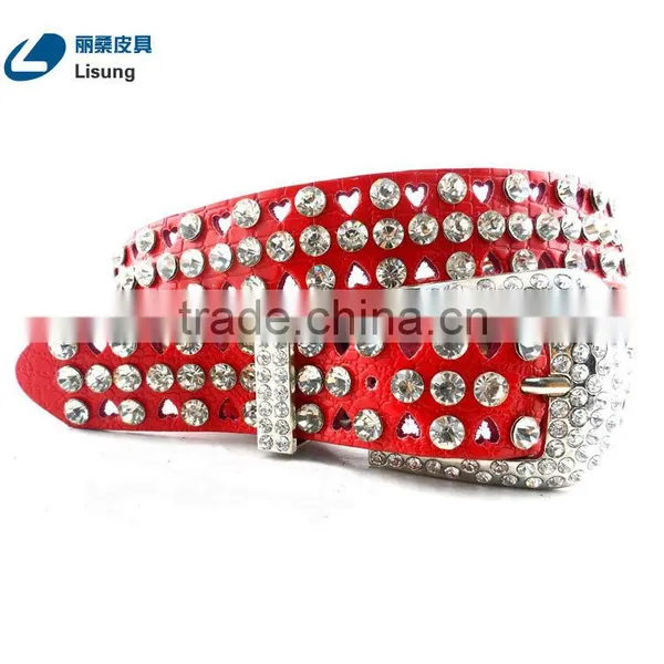 Hot Sale Cheap Red Bling Bling Flash Diamond Belt For Lady